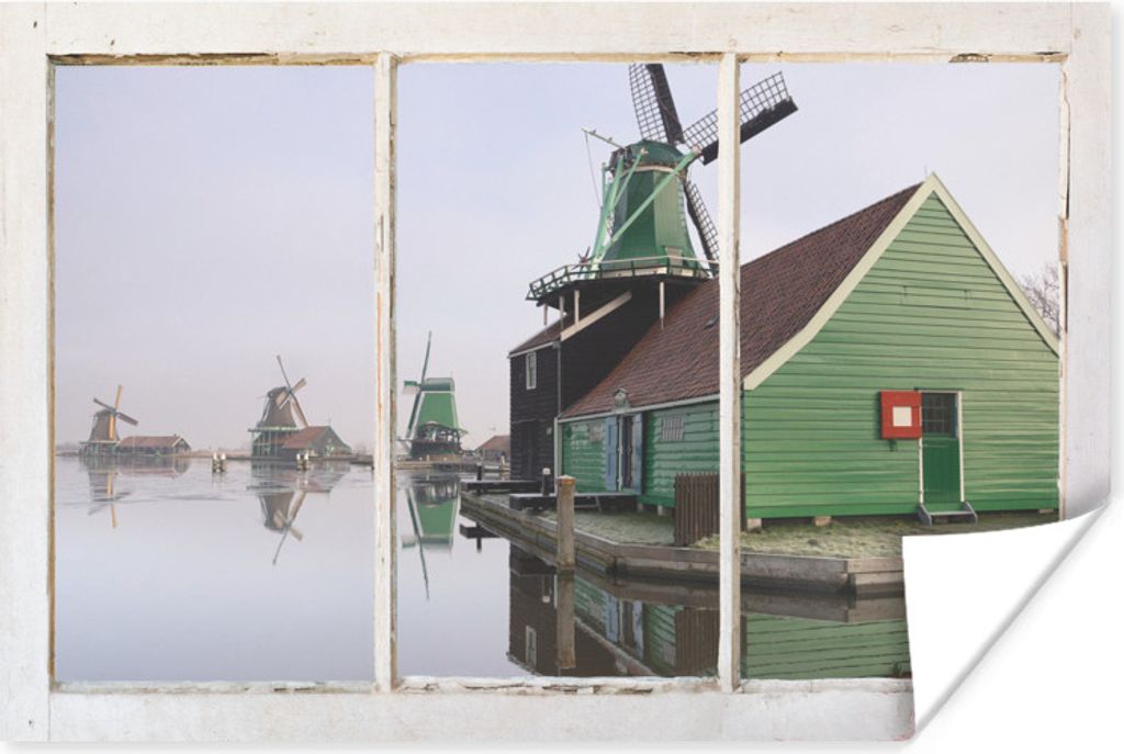 MuchoWow Poster Aussicht - Wasser - Mühle 180x120 cm - Fotoplakat