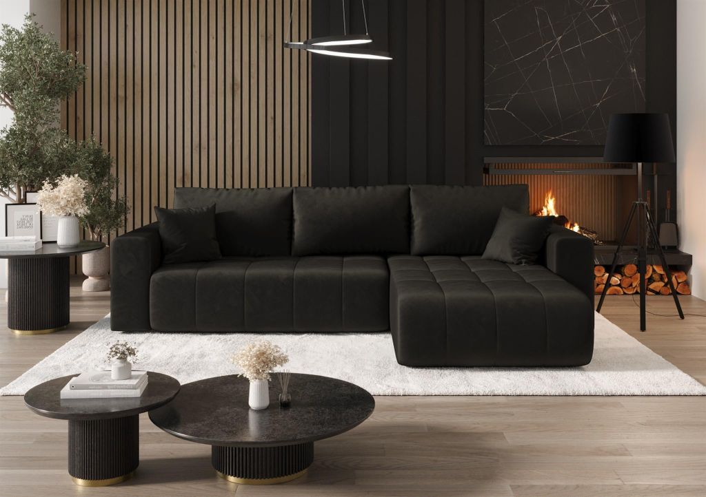 Ecksofa Schlafsofa CAMILA Stoff Monolith Dunkelgrau Ottomane Rechts