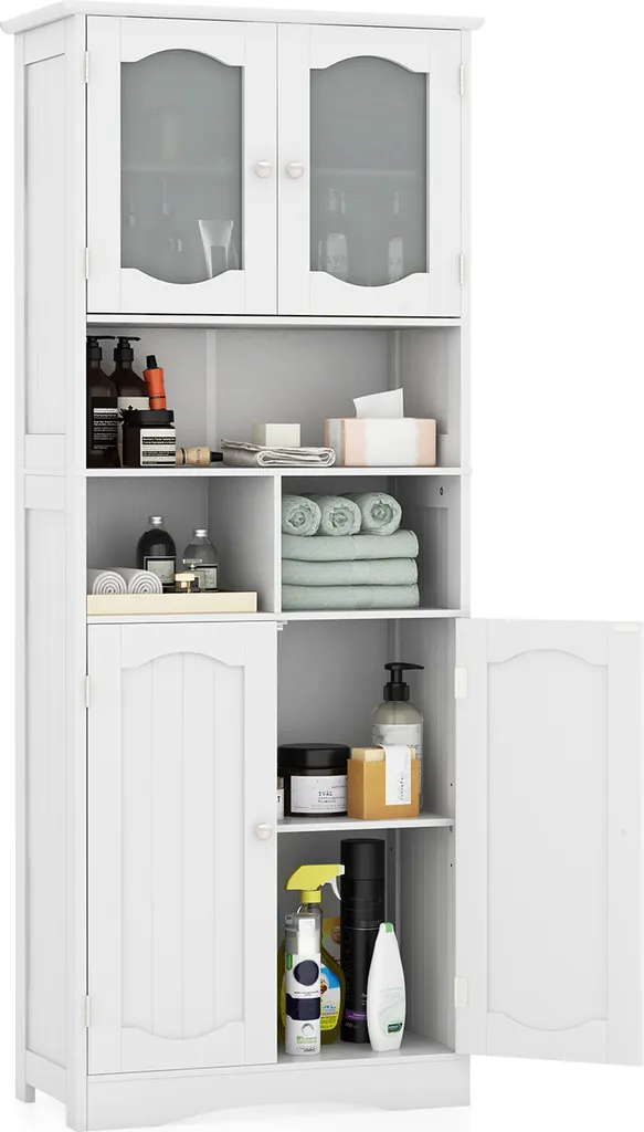 Colonne de rangement salle de bain 4 portes avec étagère réglable 148cm