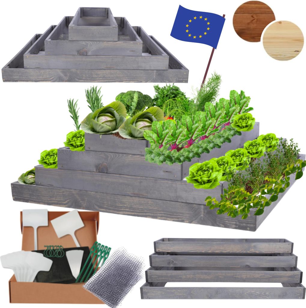 MODO24 Hochbeet Holz, Pflanzkasten, Massivholz, Kiefer, Kräuterbeet, Blumenkasten, Garten, Terrasse, 36x117x120 cm, Grau, ZP09