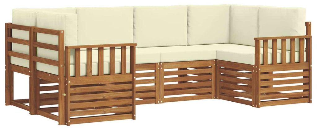 vidaXL Ecksofa Set mit Kissen 6 pcs Natur und Creme Massivholz Akazie