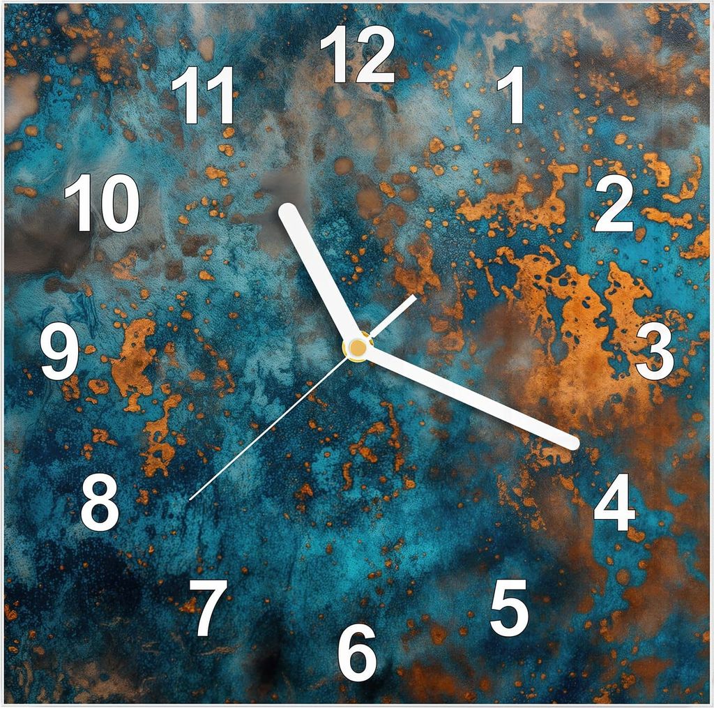 Wanduhr aus Glas mit Motiv Blaue Maserung- 30 x 30 cm - inkl. Aufhängesystem
