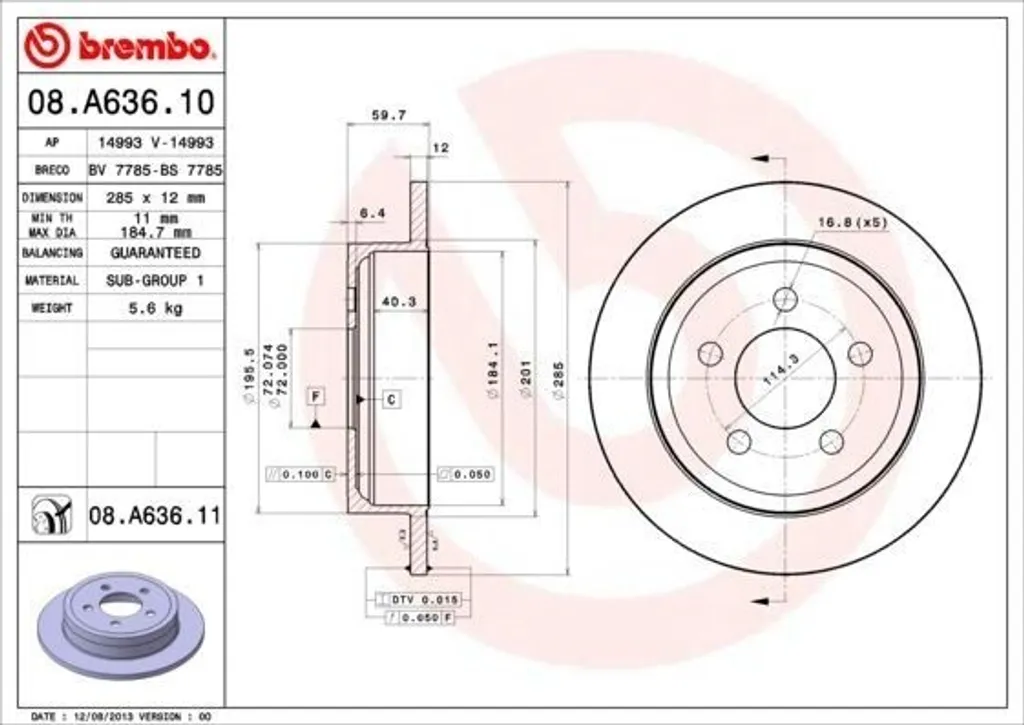 Disque de frein Brembo 08.A636.10 contre les sifflements Jeep Wrangler