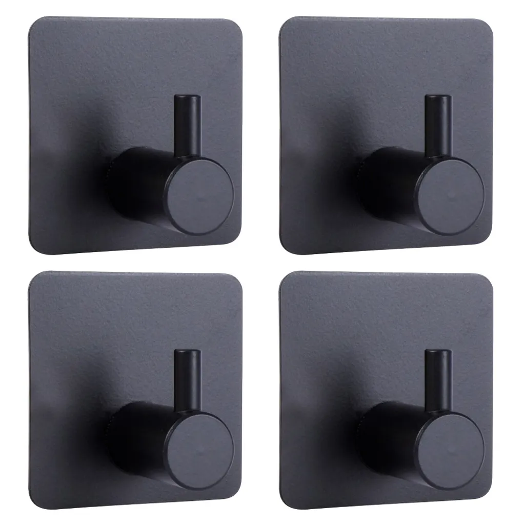 4 Ganci Adesivi Forti in Acciaio Inox Nero SUS304 per Muro e Porte