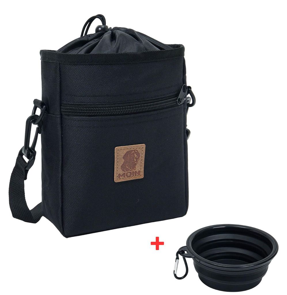 Leoberg Leckerli-Tasche mit Reisenapf - Futterbeutel Hund Leckerlibeutel mit Napf in Schwarz-903129