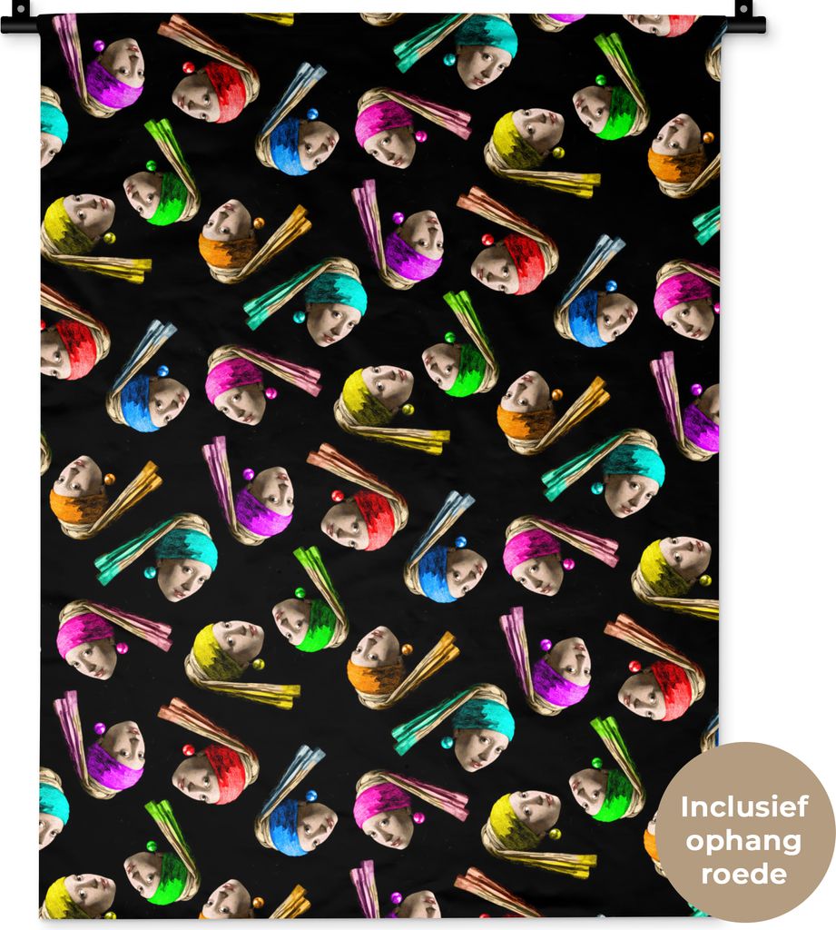MuchoWow Wandteppich Wandbehang Girl with a Pearl Earring - Muster - Regenbogen 60x80 cm Tapisserie Dekoration Wandtuch - Decke - Wandtücher - W...