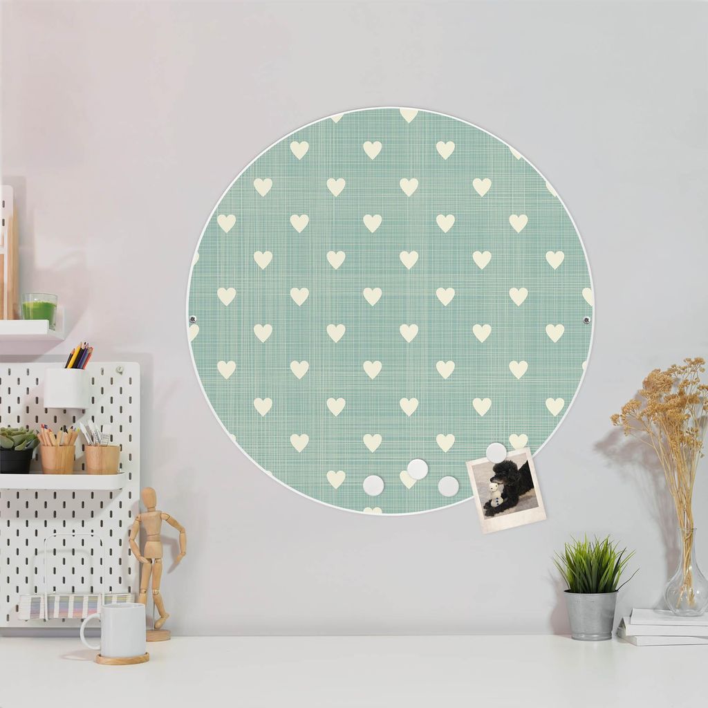 Design Stahlmagnettafel Weiß Rund 47cm Muster Herzen