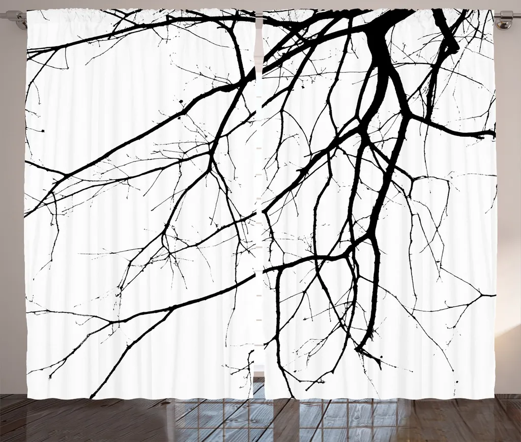 Rideau motif arbre sans feuilles avec boucles et crochets inclus 280x225 cm