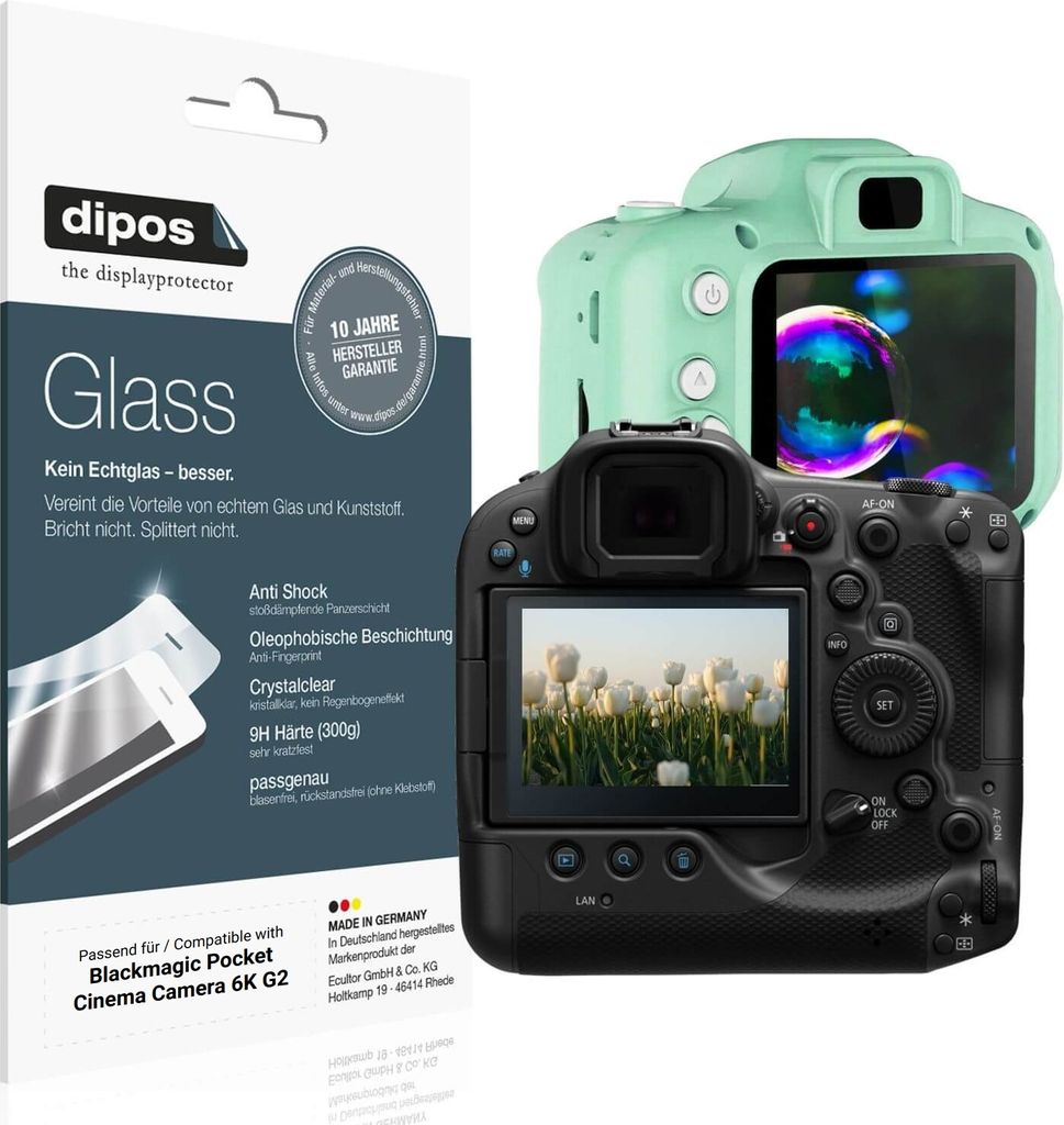 2x Schutzfolie für Blackmagic Pocket Cinema Camera 6K G2 - Anti-Shock 9H Folie dipos Glass Kunststoffglas