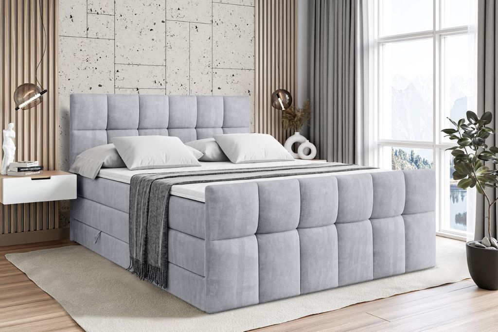 ALTDECOR Boxspringbett mit Matratze und Lattenrost - RICAR -Z KING - 200x200 cm - Grau Monolith - Topper, Fußteil, Polsterbett mit Bettkasten, Bet...