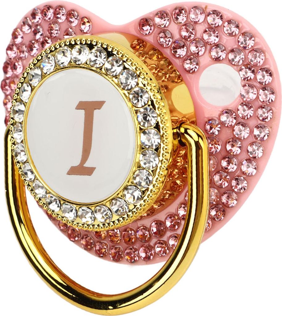 Goldener Baby Schnuller bedeckter Strasssteine gekrümmte Design Silikon für Milchpulver Fütterungsbuchstaben i