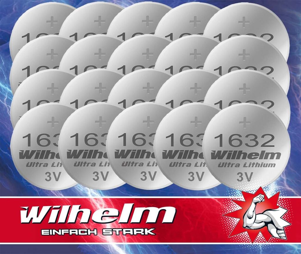 20 x CR1632 WILHELM Blister Lithium Knopfzelle 3V 140 mAh ø16 x 3,2 mm Batterie DL1632