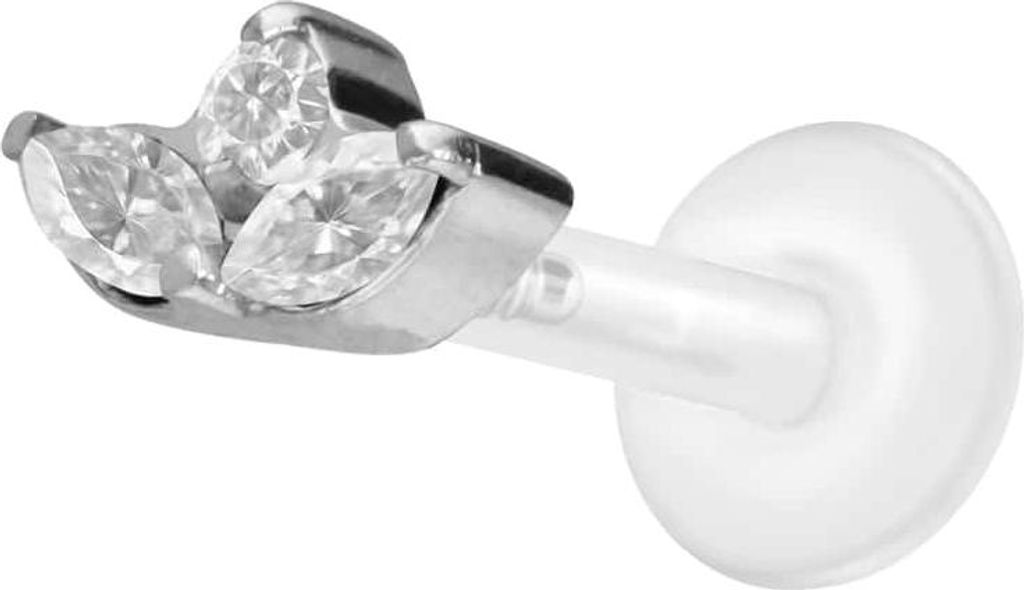 Ohrpiercing, Nasenpiercing PTFE Labret mit Innengewinde + Titan-Aufsatz LOTUSBLÜTE Silber Stablänge: 8mm | Stabstärke: 1,2mm