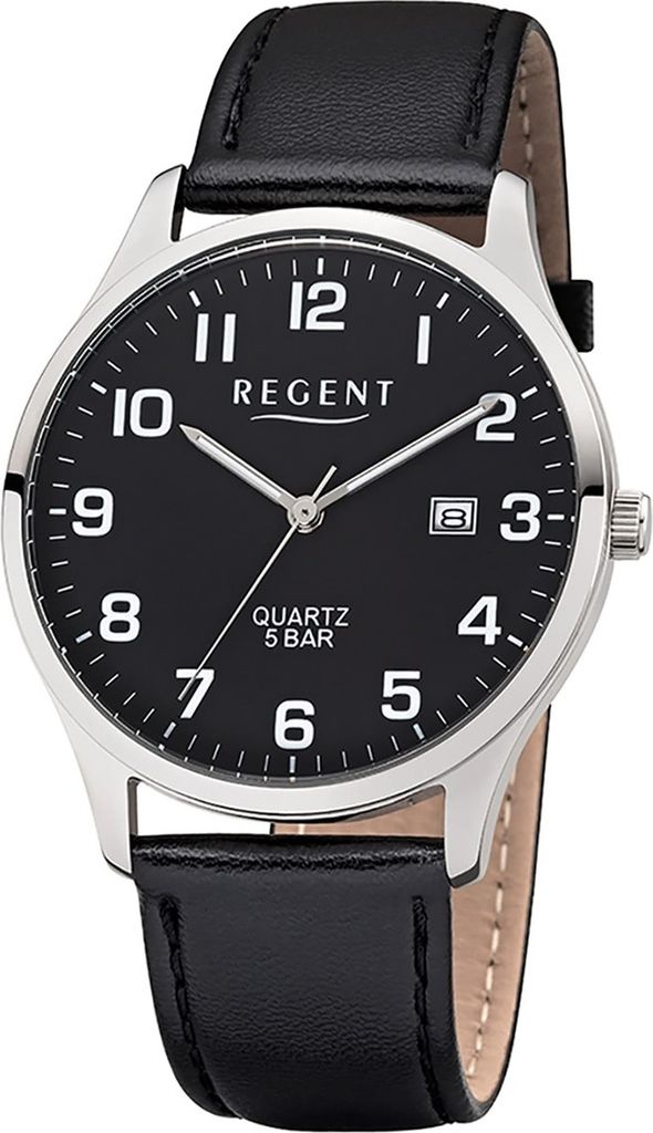 Regent Leder Herren Uhr 1113406 Quarzuhr Armband schwarz D2UR1113406