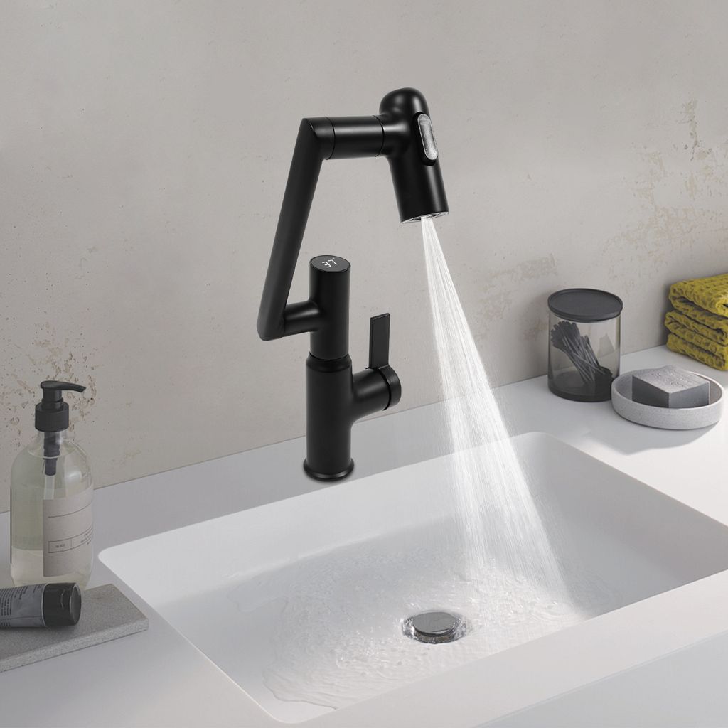 3 Modi Messing Wasserhahn mit LED-Temperaturanzeige 360 ° drehbar Schwarz für Küche Bad