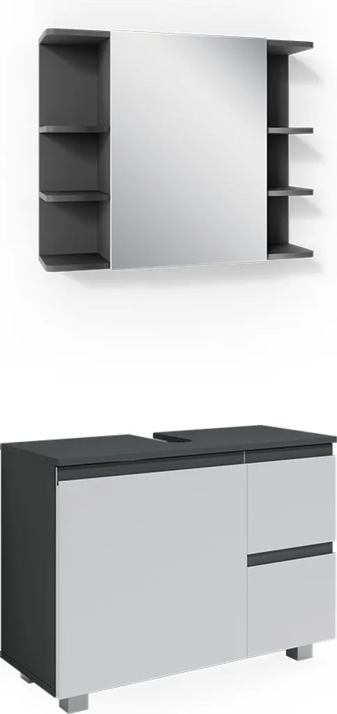 Meuble de bain anthracite J-Shape finition mate haute qualité 2 pièces