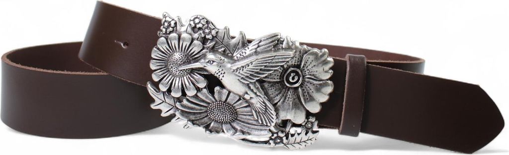 FRONHOFER Damen Ledergürtel 4 cm Kolibri Gürtelschnalle silber, echt Leder