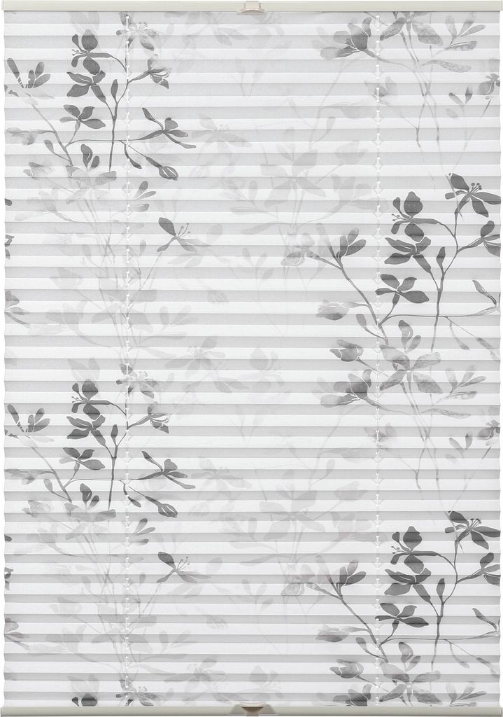 Gardinia Plissee Bella, ohne Bohren, weiß mit Blättern 100 x 130 cm