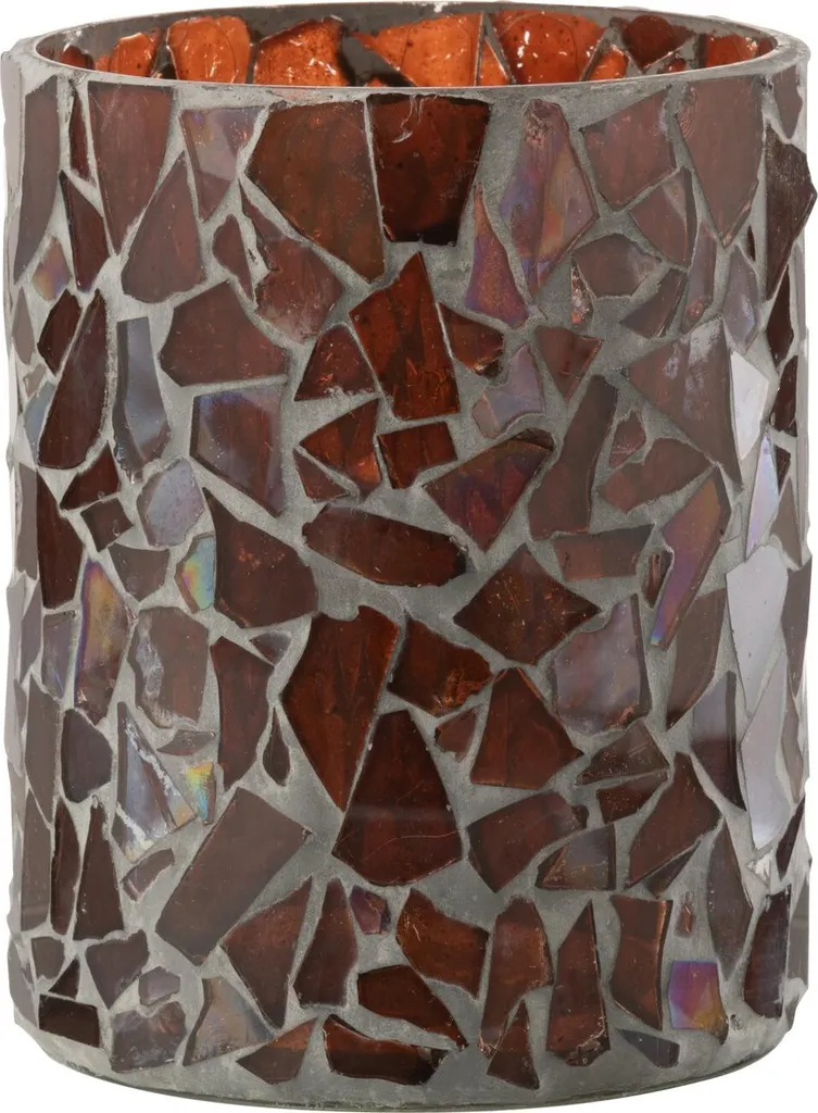 J-Line Lanterne Mosaïque en Verre Marron Moyen - Déco Artisanale Chic