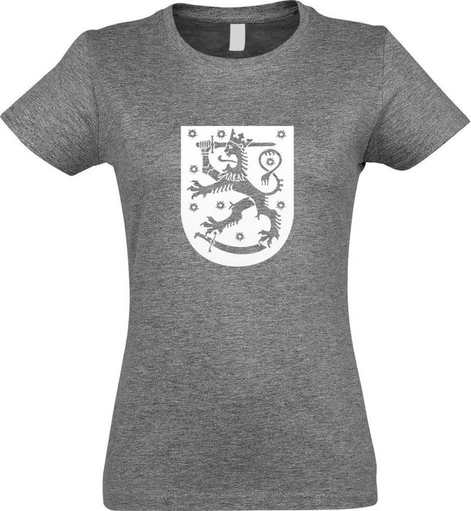 Kiwistar - T-Shirt tailliert - Damen - Graumeliert - Finnland Wappen - mit Motiv Bedruckt - Funshirt Design - Sport - Freizeit - Damen - M