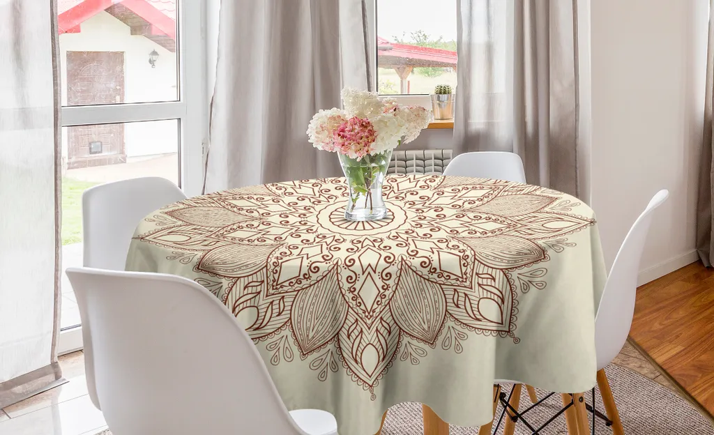 Tovaglia Mandala Boho ABAKUHAUS Marrone 150cm - Stile Etnico Luxury