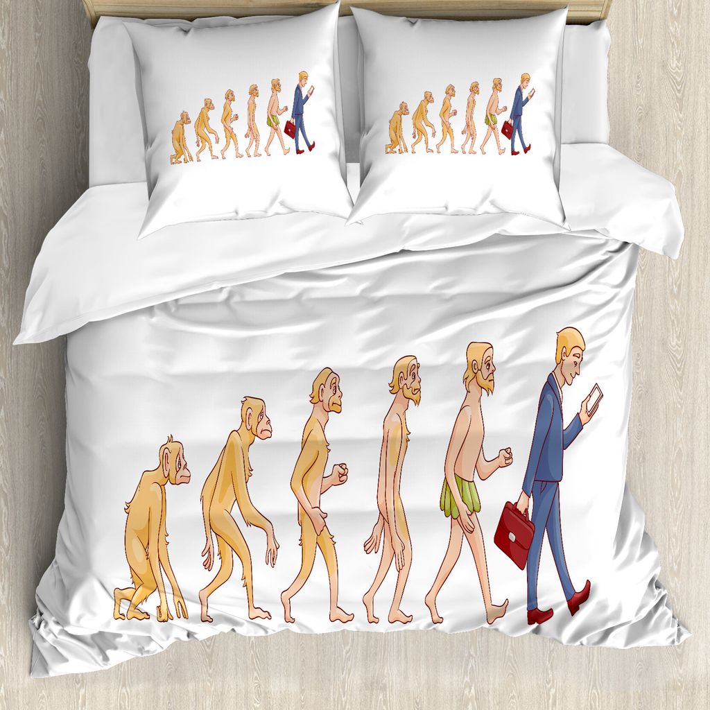 ABAKUHAUS Evolution Bettbezug Set für Einzelbetten, Ape Man Cartoon-Entwurf, Milbensicher Allergiker geeignet mit Kissenbezug, 155 cm x 220 cm - 8...