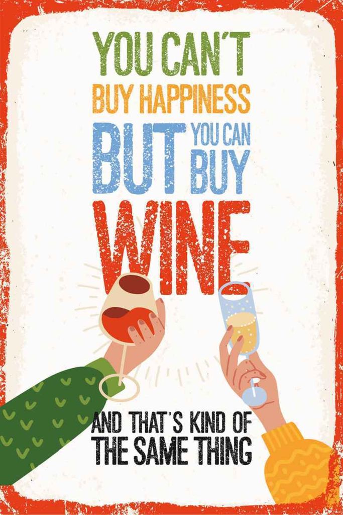 vianmo Holzschild 30x20 cm Wein Can ́t buy happines but Wine