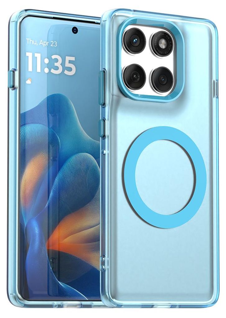 Magnetisch Hülle für Motorola Edge 60 Pro, Schlank Durchscheinend Matt Stoßfest Handyhülle Blau