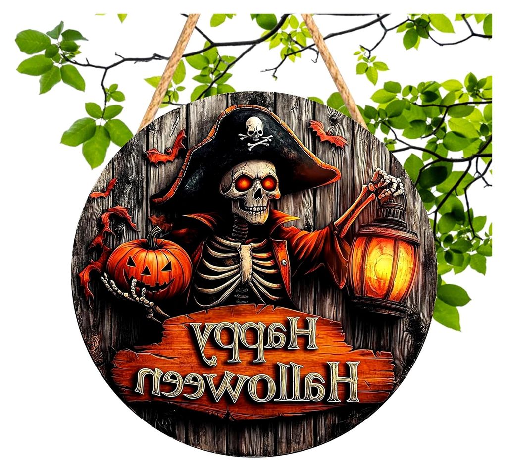 Halloween Türschild, Hölzerne 2D Halloween Türdeko, Geisterhaus Piratenkapitän Kürbis Weißer Geist Wanddekoration Für Zuhause Kamin Eingangs...