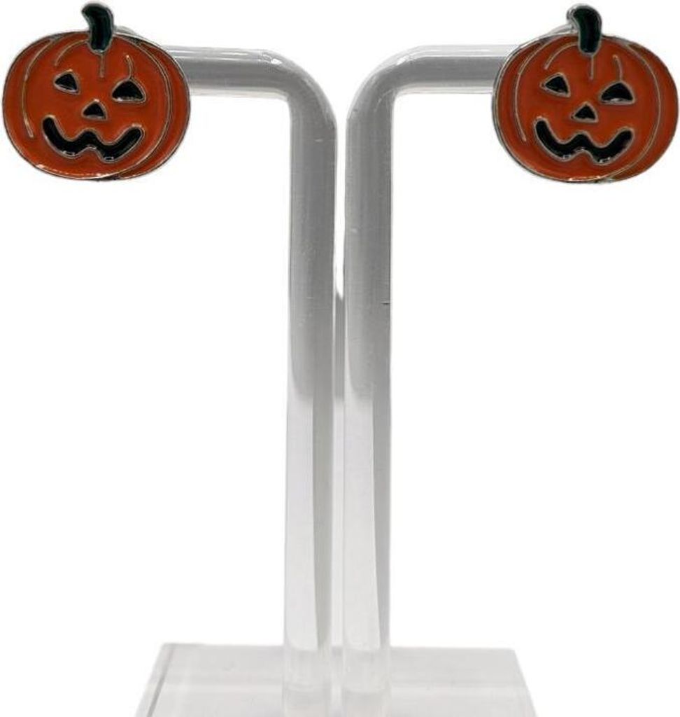 Halloween Ohrstecker Kürbis Design Orange Grün silber