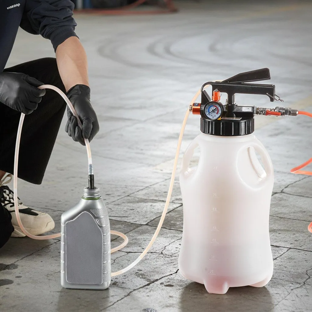 Pompa per fluido di trasmissione, capacità 8 L, estrattore pneumatico per olio ATF, distributore di ricarica, pompa di trasferimento con 15 adattatori ATF, distributore estrattore di olio con serbatoio in HDPE per auto e barche - 8