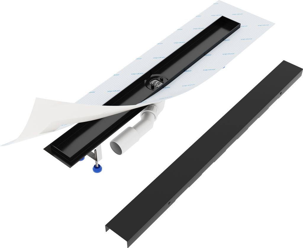 Aquabad SDS Schwarzmatte Duschrinne 90cm mit Blende: Bord, Ablauf Waagerecht Mittig