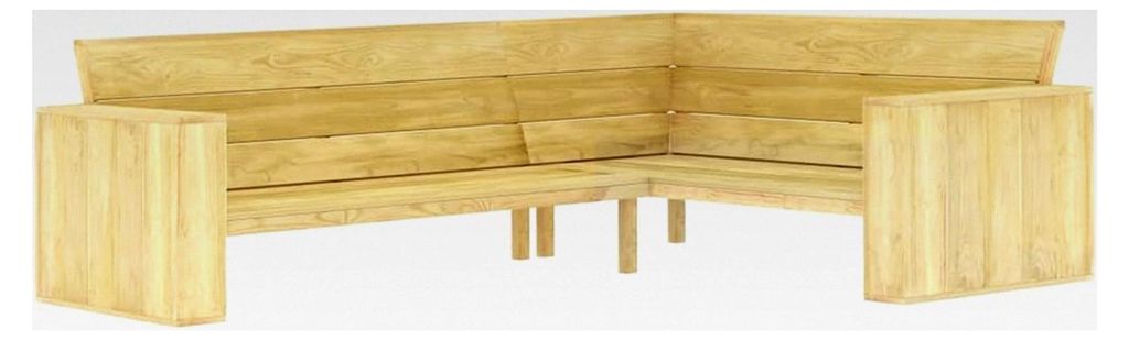 Eckbank aus imprägniertem Kiefernholz 239 cm für Garten, Terrasse und Balkon mit Rückenlehne und Armlehnen