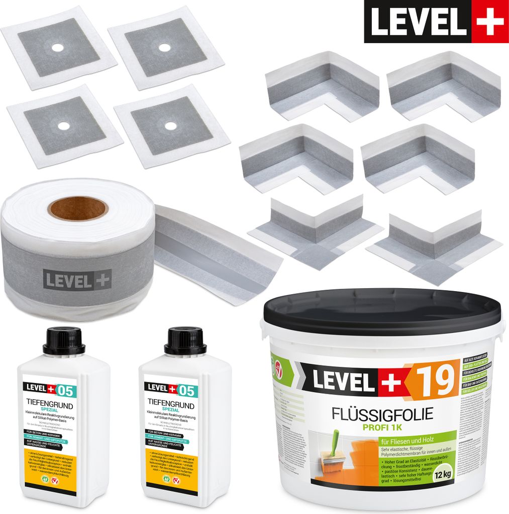 Dichtset Innen Außen Abdichtung-Set SET521 Flüssigfolie 12kg Auf Holz Fliesen OSB Wasserdicht Dichtband 120/70mm Ausdehnbar