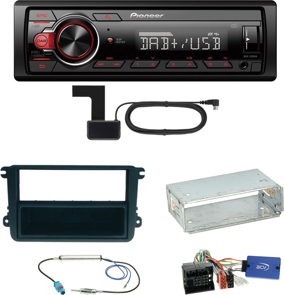 Pioneer MVH-130DAB Digitalradio USB Einbauset für Beetle Jetta Sharan Tiguan T5