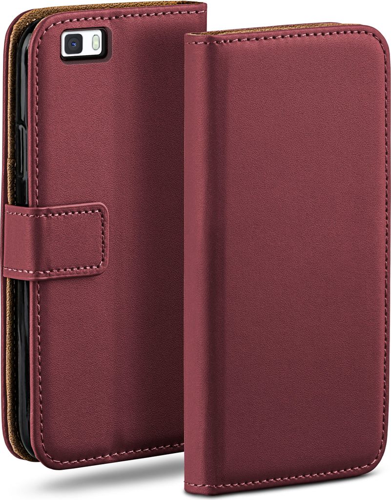 moex Book Case kompatibel mit Huawei P8 Lite 2015 - Hülle 360 Grad klappbar, Weinrot