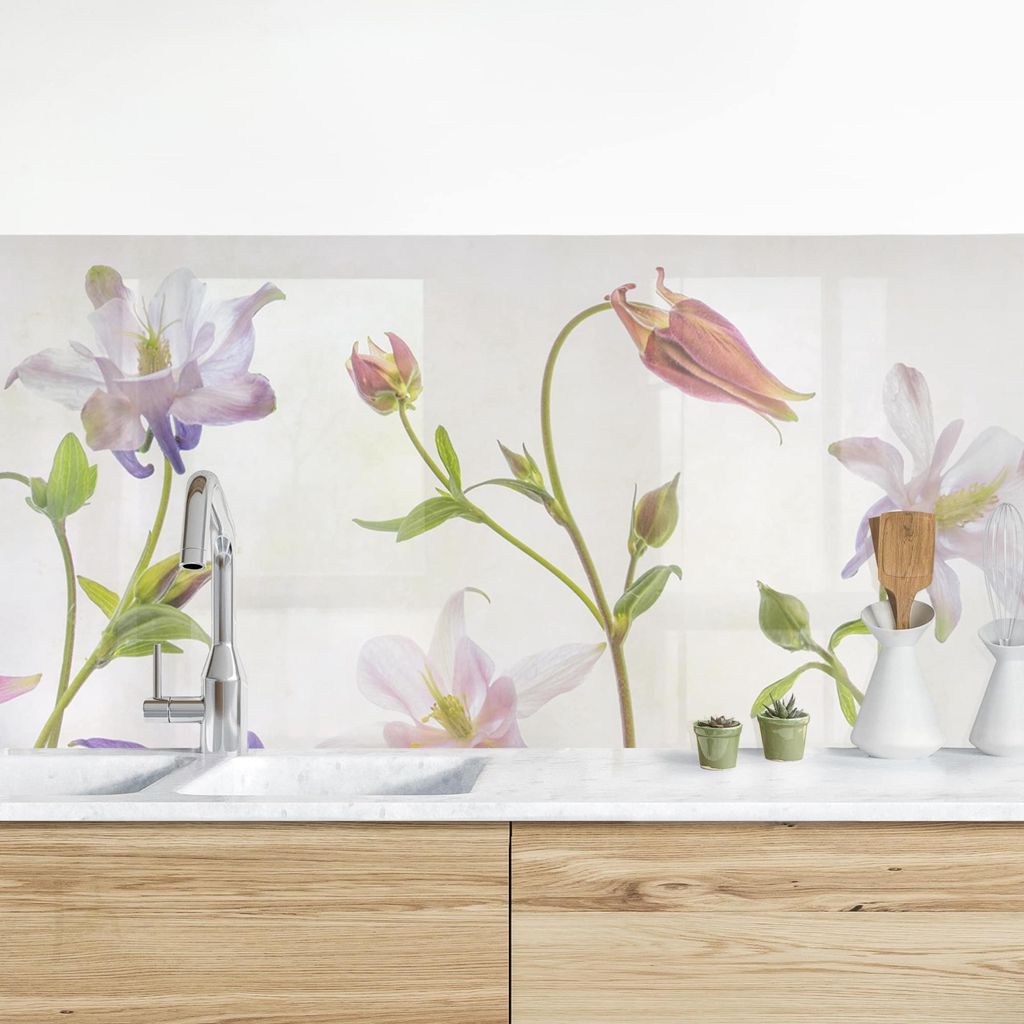 Küchenrückwand Blumen selbstklebend - 0.65 mm Wandpaneel wasserfest Design beige Landhaus Spritzschutz fugenlos