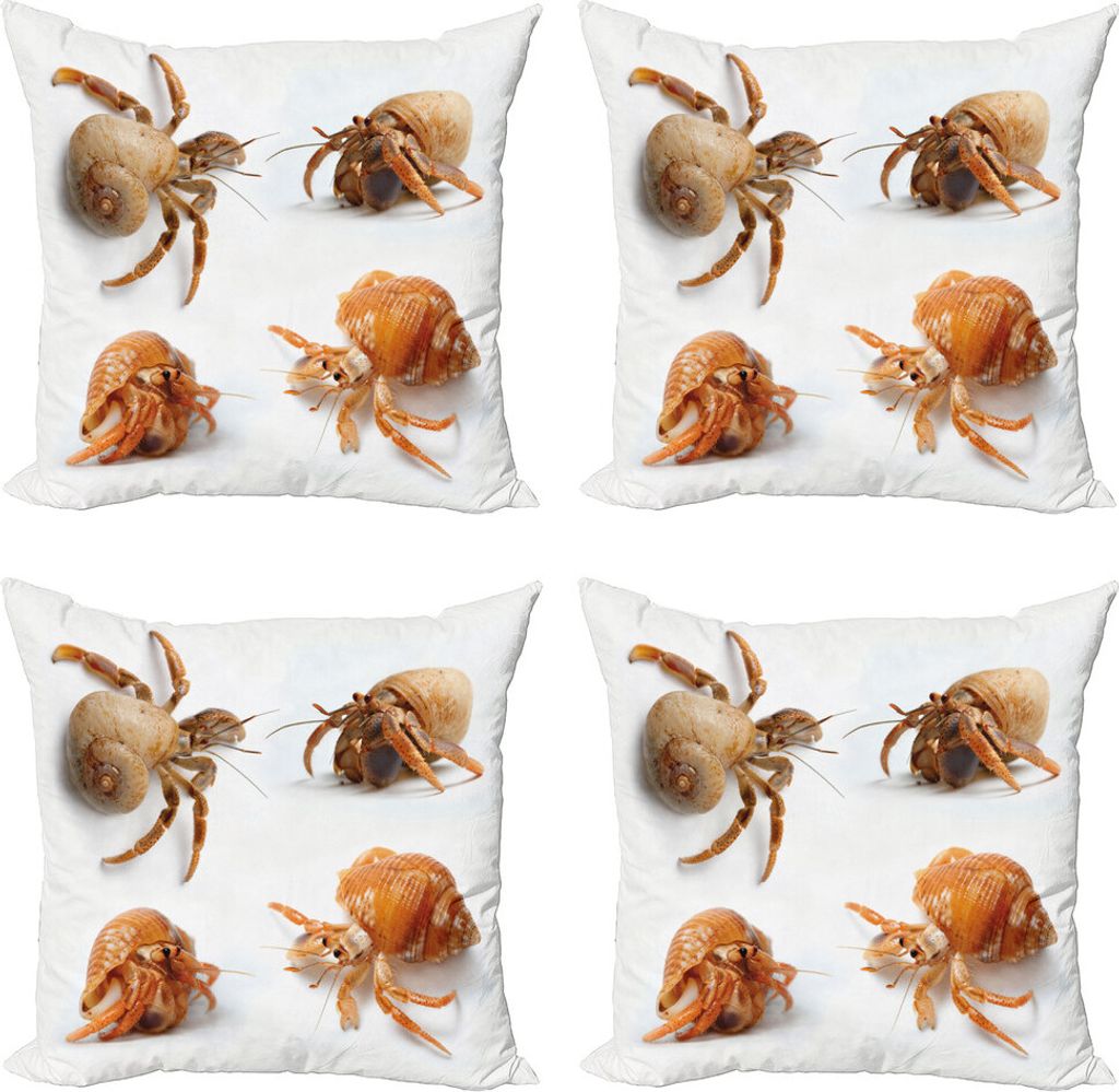 ABAKUHAUS Krabben Kissenbezug Set (4 Stück), Einsiedlerkrebse Pattern, Moderner Doppelseitiger Digitaldruck, 50 cm x 50 cm, Marigold und Weiß