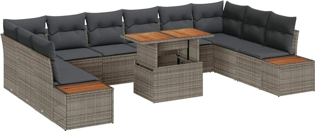 (Robust Möbel) Garten Essgruppe mit Kissen mit Kissen 11 pcs Grau und Braun - 100x55x73cm - Gartensofas DEMöbel444285