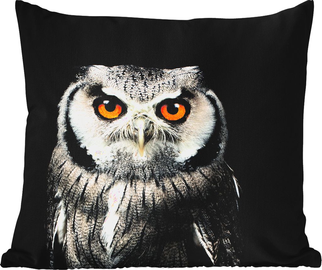MuchoWow Outdoor Kissen - Eule - Vogel - Orange - Schwarz - 60x60 cm - Wetterfest - Lounge Kissen - Dekoration - Schlaf Kissen