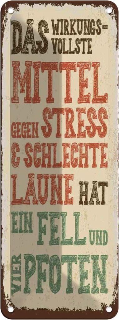 vianmo Blechschild 27x10 cm Tiere Mittel gegen Stress 4 Pfoten Tier Haustier