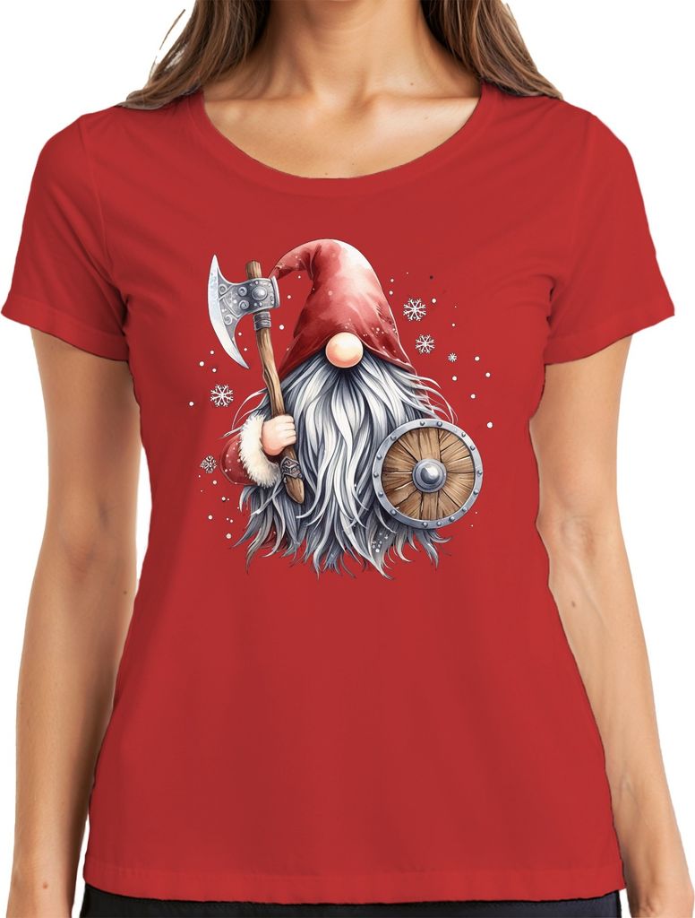Wikinger Gnom Wichtel Weihnachtself Axt - Weihnachten Weihnachtsgeschenk Christmas Damen T-Shirt, Rot, L