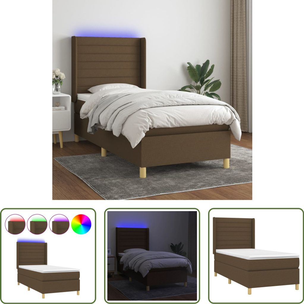 The Living Store Boxspringbett mit Matratze & LED Dunkelbraun 80x200 cm Stoff