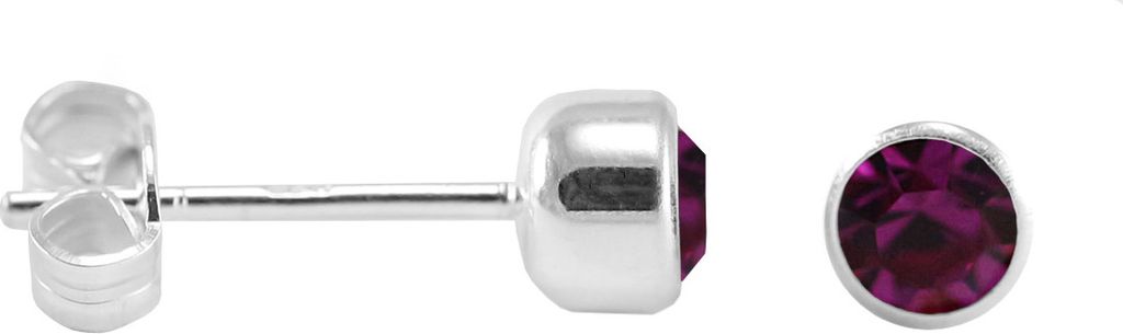 Ohrstecker 925 Sterling Silber mit runden Zirkonia in verschiedenen Farben Farbe - Dunkles Pink