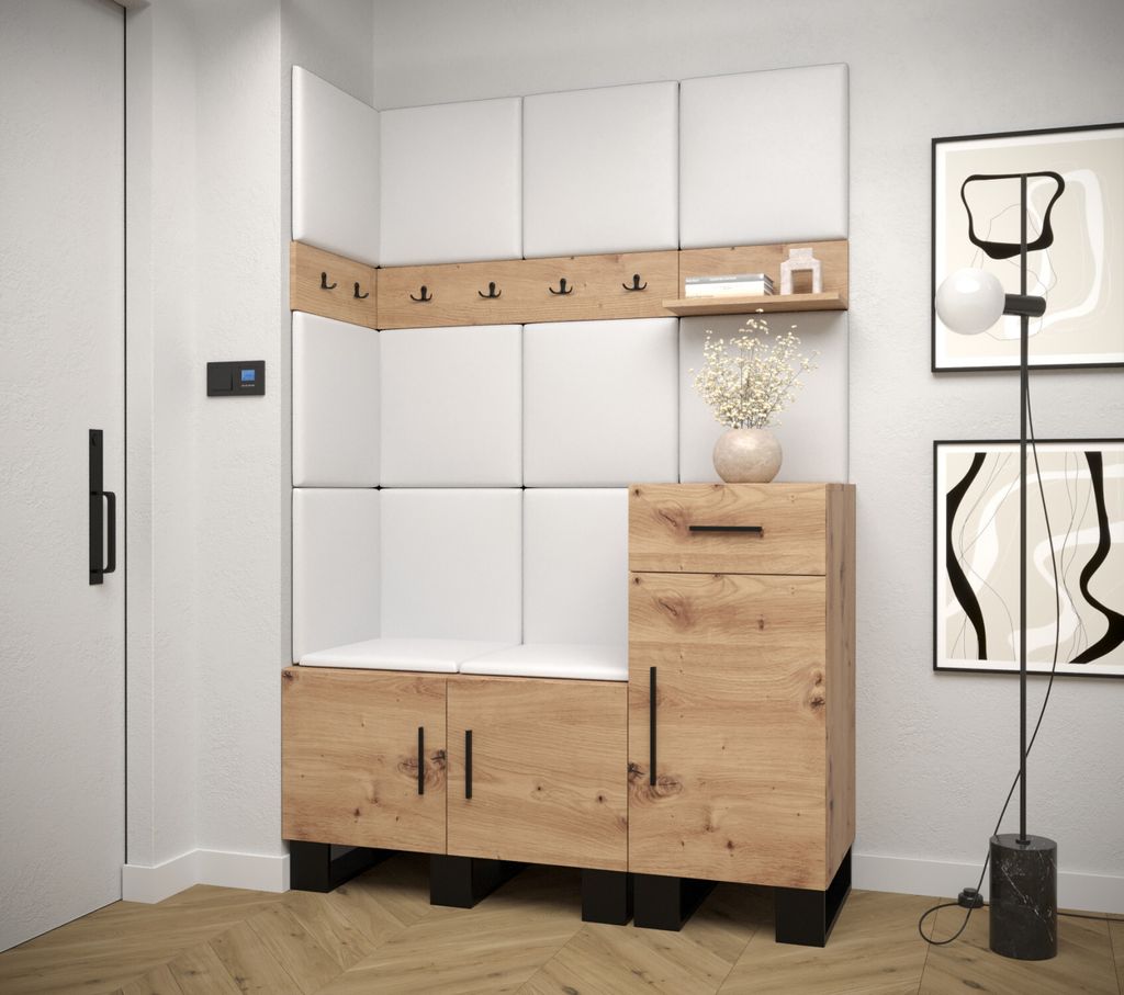 Flur-Garnitur RUMIE 10 – Eiche Artisan, weiße Paneele aus Produktbild 