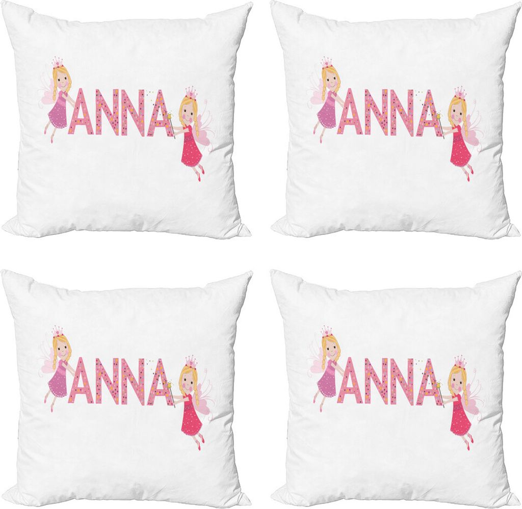 ABAKUHAUS Anna Kissenbezug Set (4 Stück), Nursery Themed Beschriftung, Moderner Doppelseitiger Digitaldruck, 50 cm x 50 cm, Mehrfarbig