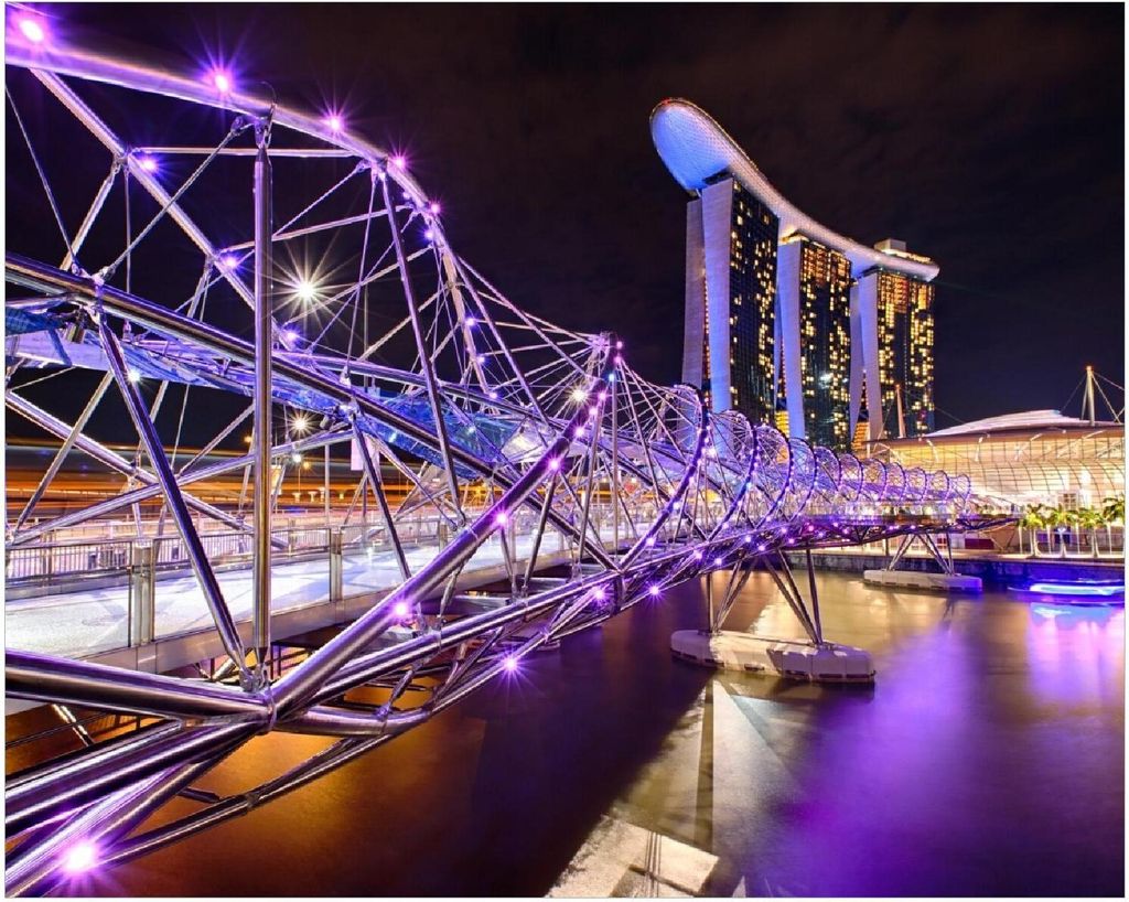 Wallario Poster - Helix-Brücke in Singapur bei Nacht, Produktbild 