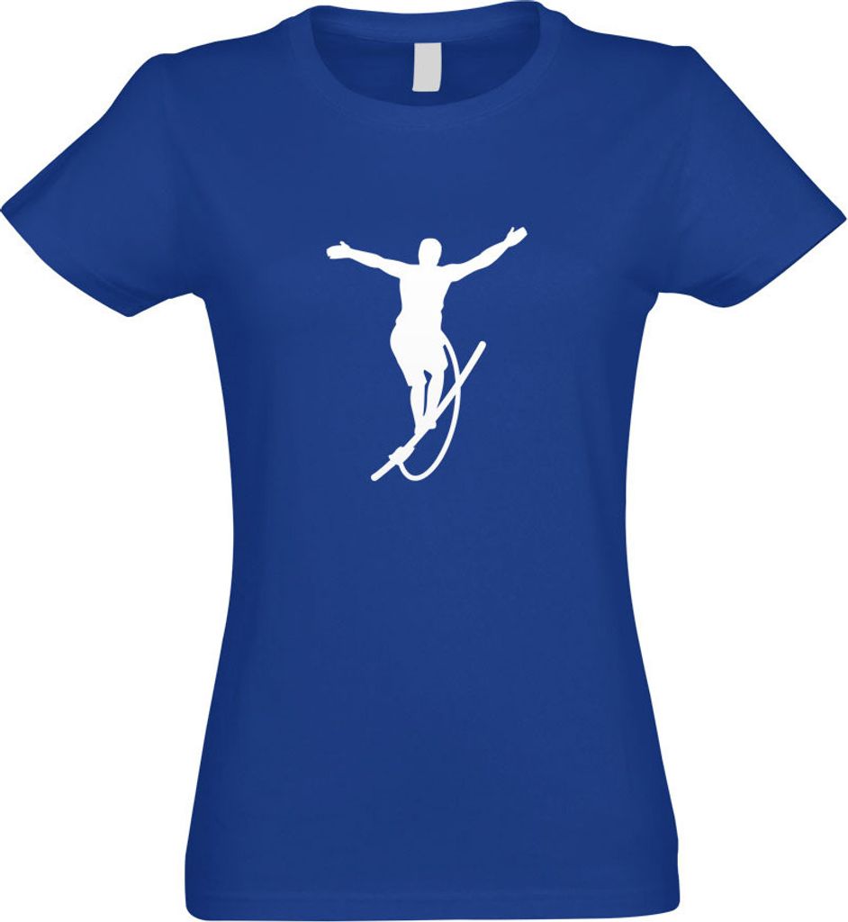 Kiwistar - T-Shirt tailliert - Damen - royal - Seiltanz Laufen Sport Figur - mit Motiv Bedruckt - Funshirt Design - Sport - Freizeit - Damen - L
