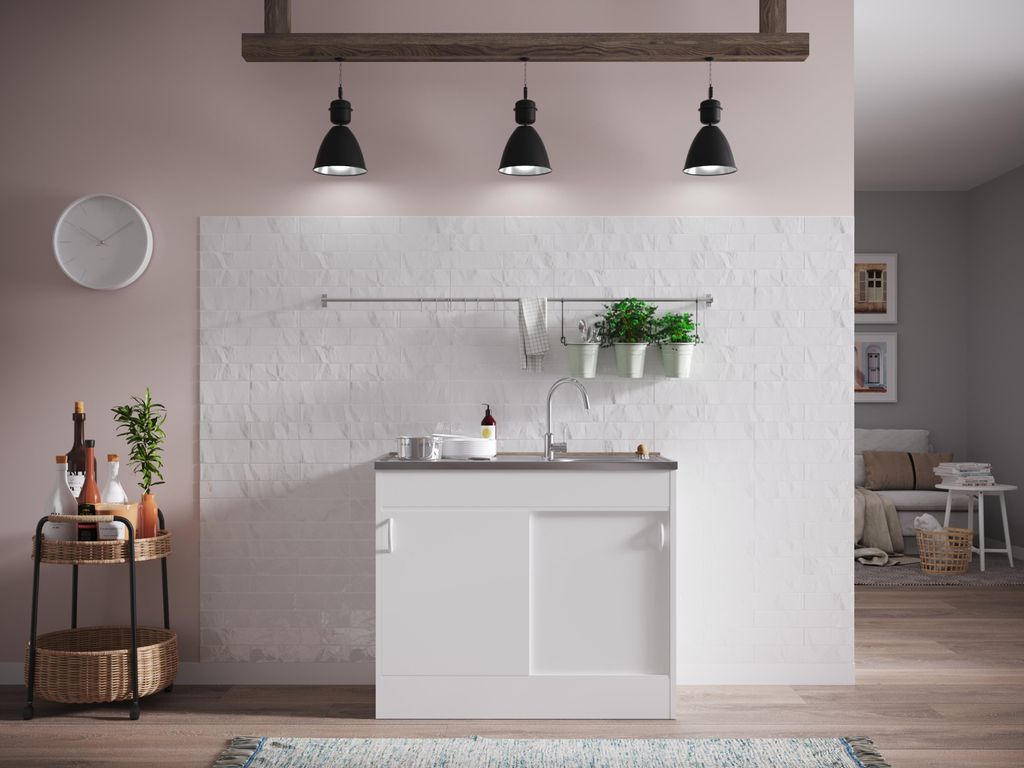 Komplettspüle Spüle Unterschrank mit Schiebetüren 100 x 50 Produktbild 