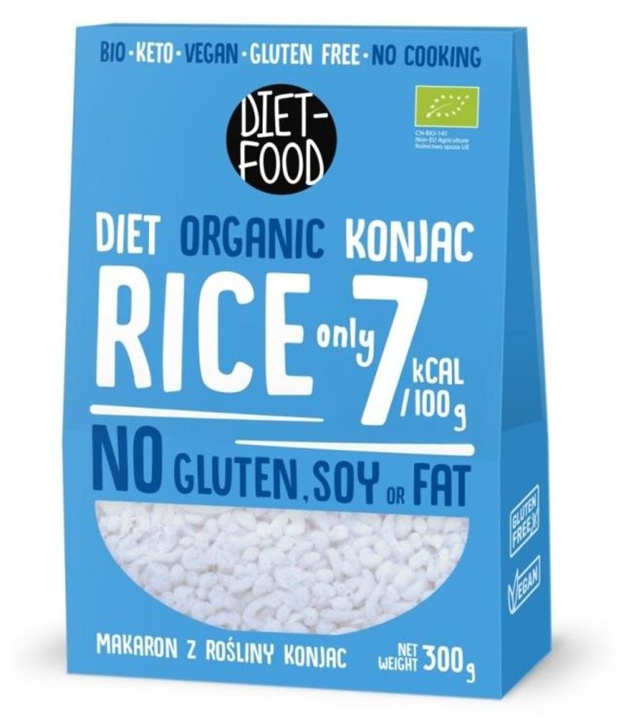 MAKARON (KONJAC) W KSZTAŁCIE RYŻU BEZGLUTENOWY BIO 385 g (300 g) - DIET-FOOD